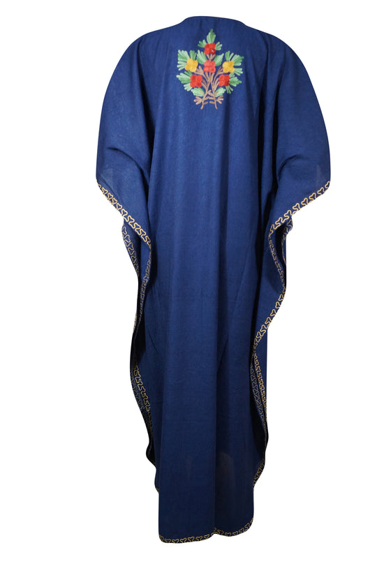Bohemian Maxi Kaftan, Muumuu, Navy Blue Embroidered Caftan Dress, L-2XL