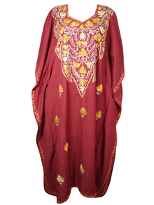  Boho Leisure Wear, Maxi Kaftan Muumuu, Red Embroidered Caftan Dress
