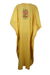 Women's Kaftan Maxi Dress, Canary Yellow Embroidered Caftans L-2XL