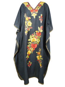  Womens Maxi kaftan dress, embroidered Jade Black Caftan L-2XL