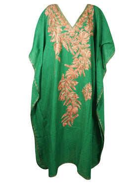 Women's Kaftan Maxi Dress Green Embroidered  Caftans L-2XL