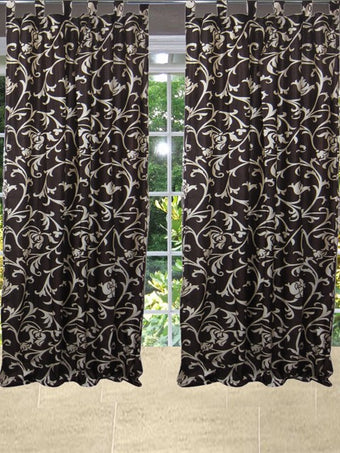 Brown Leaf Scroll Living room Curtains Window Panels with Tab Tops, 84