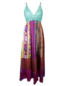  Womens Beach Maxidress, Flowy Dresses, Blue Purple Bohemian Strapdress M/L