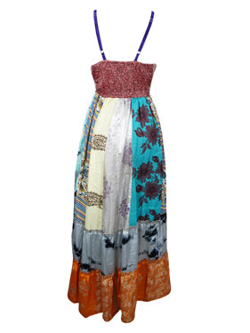 Womens Spring Fields Recycle Silk Strap Dresses,Pink Fall Maxi Dress M/L