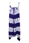 Women Tank Dress, Blue White Tie-Dye Strap Dresses Beach Bohemian Midi Dress XS/S