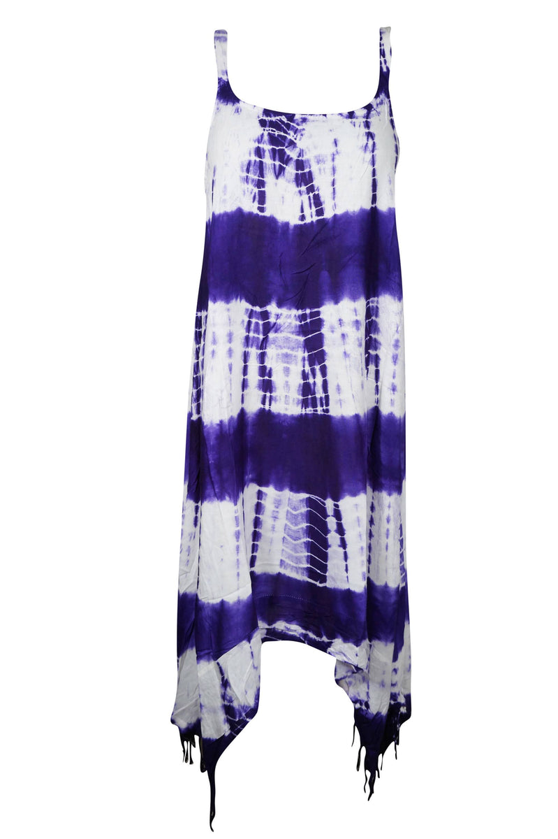 Women Tank Dress, Handmade Blue Tie Dye Gypsy Chic Boho Beach Cover Up