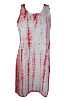  Women Strap Dress, Boho Sundress, Tie Dye Sleeveless Red White Gypsy Dress