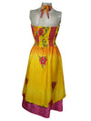 Women Boho Skirt Dresses Yellow Pink Beach Dress S/M