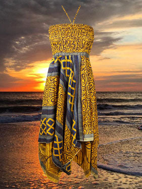 Women Yellow Hilow Skirt Dress Handmade Boho Dress  S/M