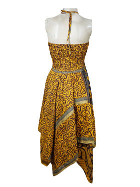 Women Yellow Hilow Skirt Dress Handmade Boho Dress  S/M