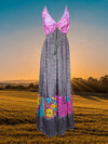 Womens Strappy Sundress, Pink Gray Silk Dress S/M