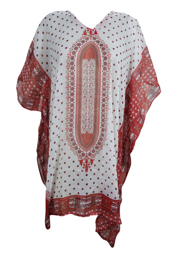 Boho Chic Beach Sheer Caftan Dress Red White Dashiki Kaftan 4XL