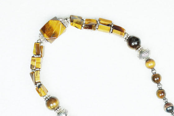 Chunky Tiger Eye Beads Necklace- Twisted Beads Stones Handmade