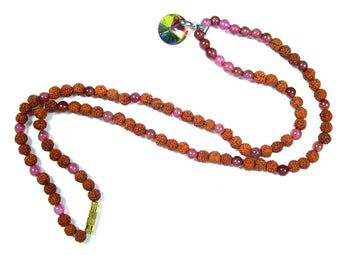 Meditation Japamala Rudraksha Pink Rose Quartz Beads Handmade Mala