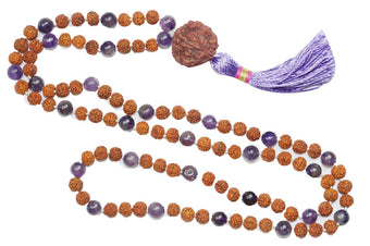Chakra Necklace Prayer Mala Beads Meditation Amethyst Rudraksha Mala