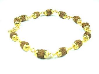 Rudraksha Prayer Beads Healing Mala with Golden Caps Yoga