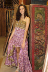 Bohemian Hi Low Maxi Dress Ruffles Recycled Silk Strapless M/L