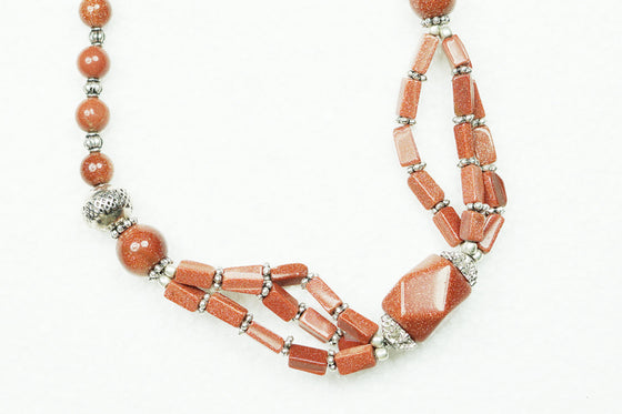 Brown Sunstone Beads Necklace- Twisted Beads Stones Artisan crafted