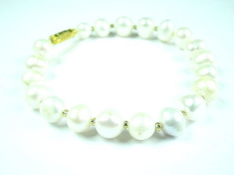 Womens Bracelet Faux Pearls Accent Off White Handmade Stretch Wrist