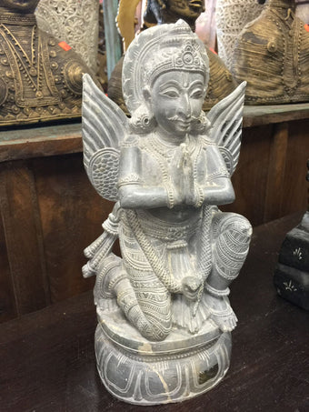 Hand Carved Statue Garuda Vishnu Vahan Temple Decor Meditation Stone Idol