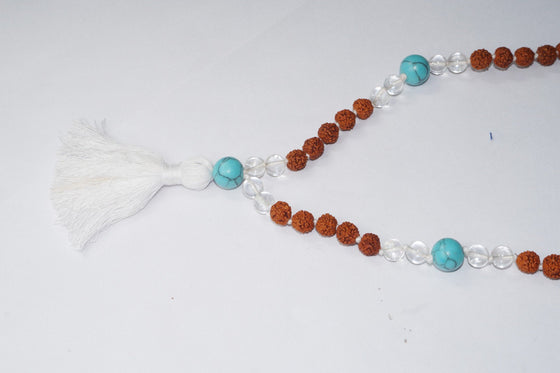 Turquoise, Quartz, Rudraksha Mala beads, Healing Meditation Mala, Mindful