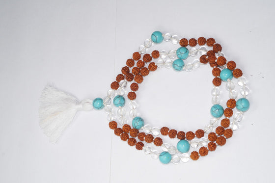 Turquoise, Quartz, Rudraksha Mala beads, Healing Meditation Mala, Mindful