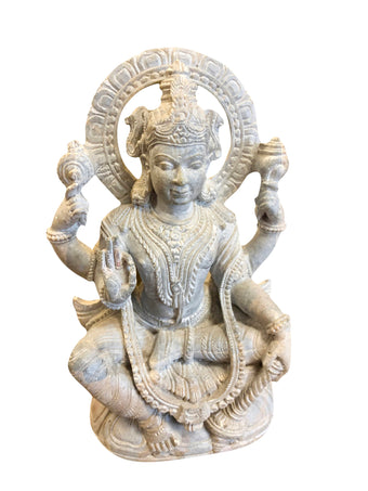 Vishnu Seated Blessing Statue Peaceful Yoga Stone Statue