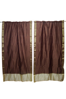  Pair of Sari Curtains Coffee Brown, Rod Pocket, Window Drape Panels