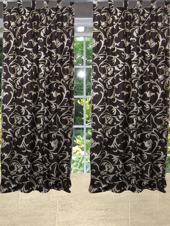 Textured Boho Curtain Pair, Drapes, Tab top, Coffee Brown Bedroom Curtains