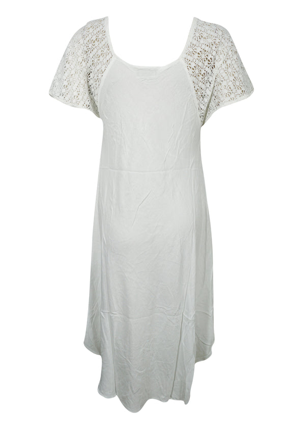 White Floral Summer House Dress, Boho Embroidered Dress, S/M