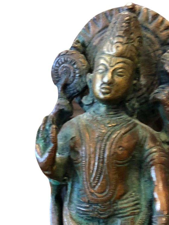 Vintage Carved Statue Standing Four Armed Lord Vishnu -