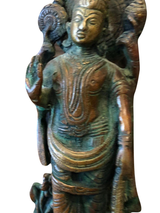 Vintage Carved Statue Standing Four Armed Lord Vishnu -