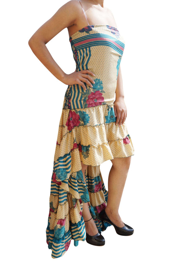 Gypsy Boho Hi Low Maxi Dress Floral Recycled M/L