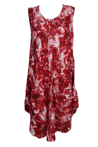 Beach Muumuu Dress Bohemian Gypsy Chic Red Printed M