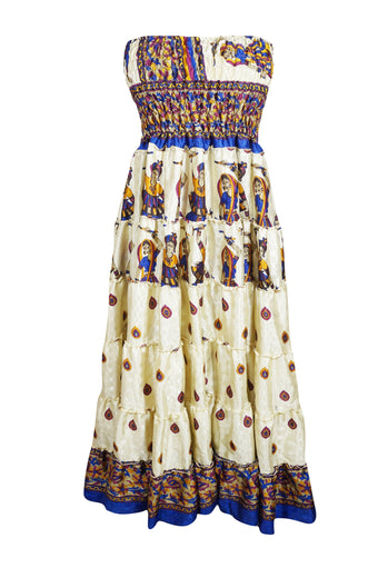 Maxi Skirt, Beige BLUE Indi Boho Gypsy Strapless S/M