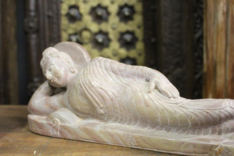 Stone Buddha Statue Mahanirvana Parinirvana Pink Carved Yoga Statue