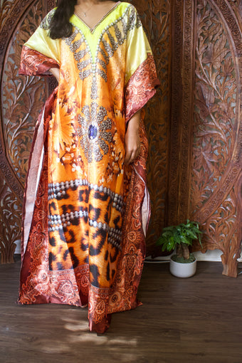 Yellow Gold Caftan Maxi Dresses Oversized Kimono Kaftan, Resort Wear 4XL