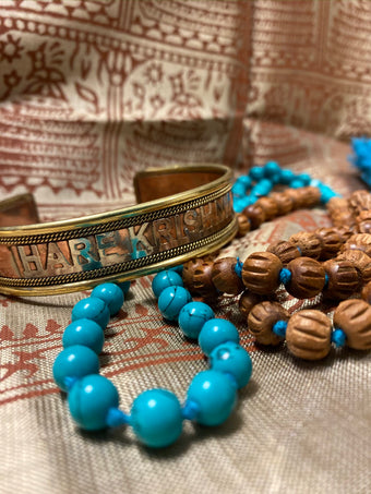 Yoga Mala Kundalini with Rudraksha Turquoise Chakra Mala with Bracelate