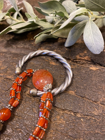 Grounding Earthing CARNELIAN Beaded Stones Handmade Twisted Necklaces, Silver