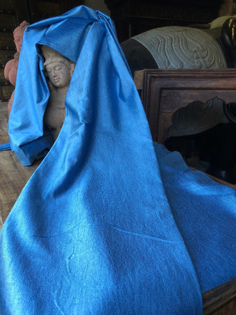 Pair Aero Blue Curtains Panel Drapes, Crushed Velvet, Tab Tops