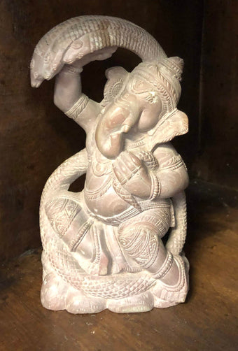 Ganesha Hand Carved Stone Statue Kundalini Spiritual Ganesha With Snake