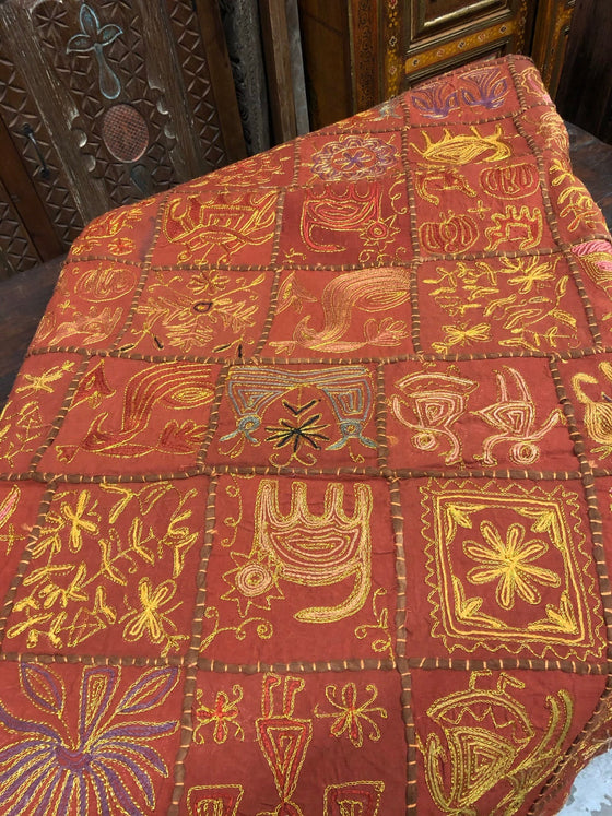 Banjara Wall Decor Throw, Orange Tablecloth, Vintage Tapestry, Eclectic
