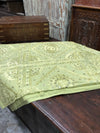 Pacca Mirror Embroidered Bedcover Bedspread, Green Indian Blanket, Cotton