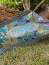 Blue Hues Sari Tapestry Wall Hanging Vintage Beaded Textile