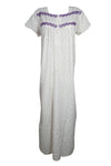 White Maxi Dress, Floral Printed Kaftan, Boho Fashion XL