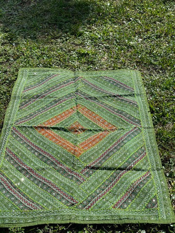 Indian Tapestry Green Vintage Antique Hand Embroidered Hand Work