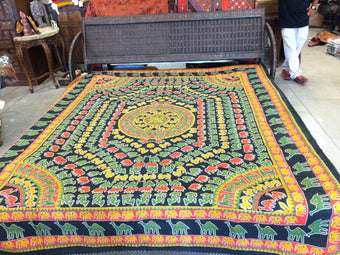 Indi Boho Animal Print Bedspread Black Embroidered Printed Throw