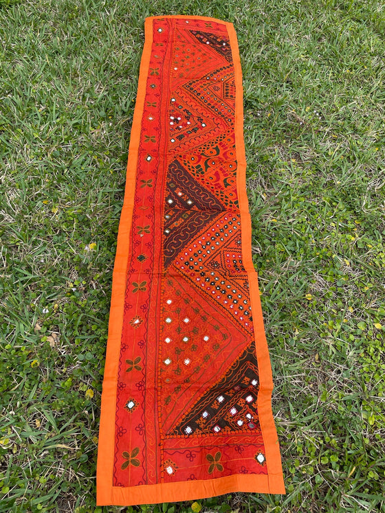 Banjara Embroidered Table Runner Orange Boho Chic Ethnic Patchwork