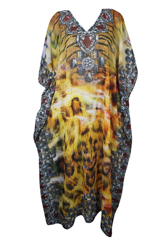 Yellow Caftan Beach Maxi Dress, Bohemian Kaftan Sheer Maxi Dresses 3XL