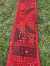Banjara Table Runner Boho Sari Tapestry Ethnic Red Patchwork
